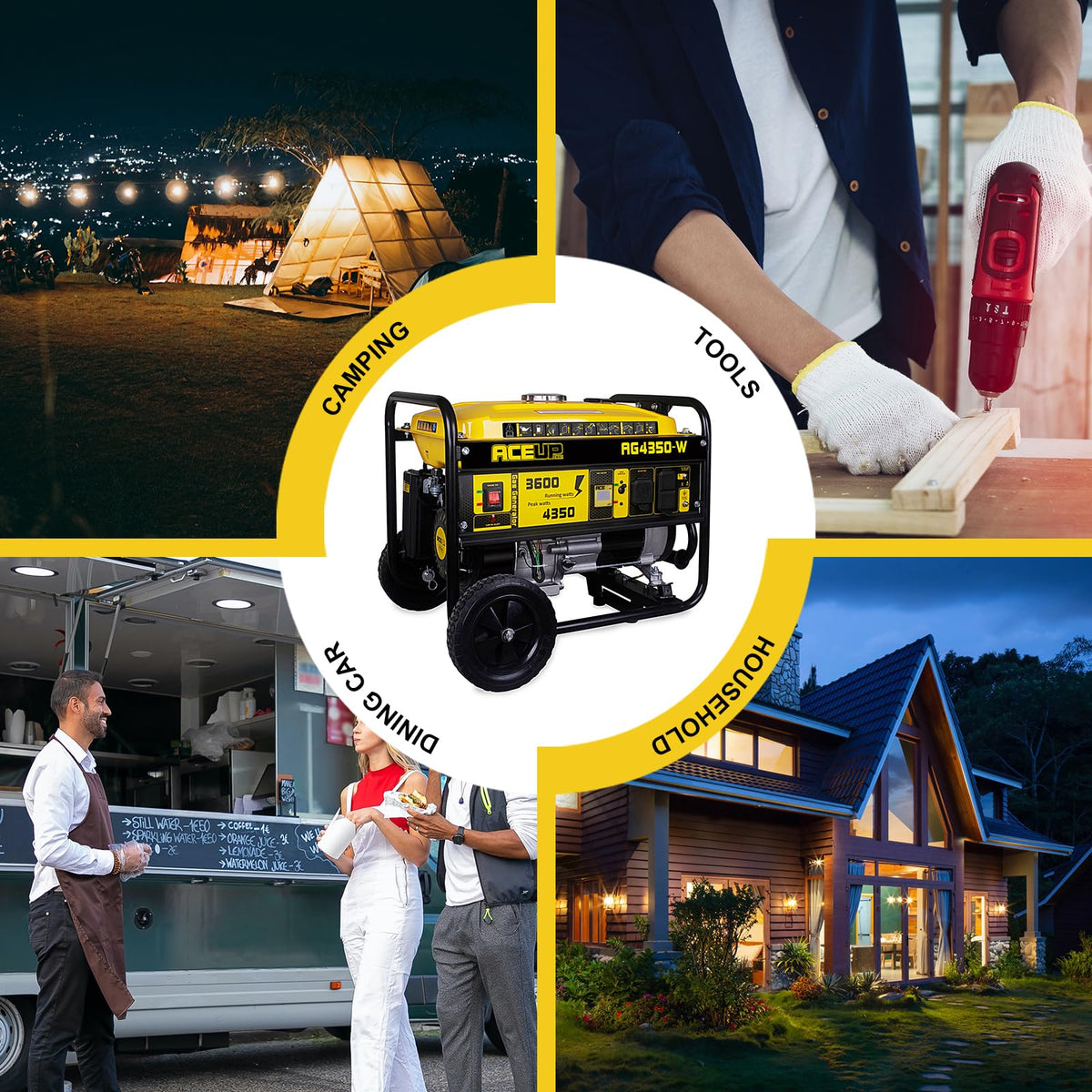 Aceup Energy 4,350 Watt Gas Generator Portable for home use, Gas Powered generator with Wheels Kit, 30A Outlet, EPA & CARB Compliant