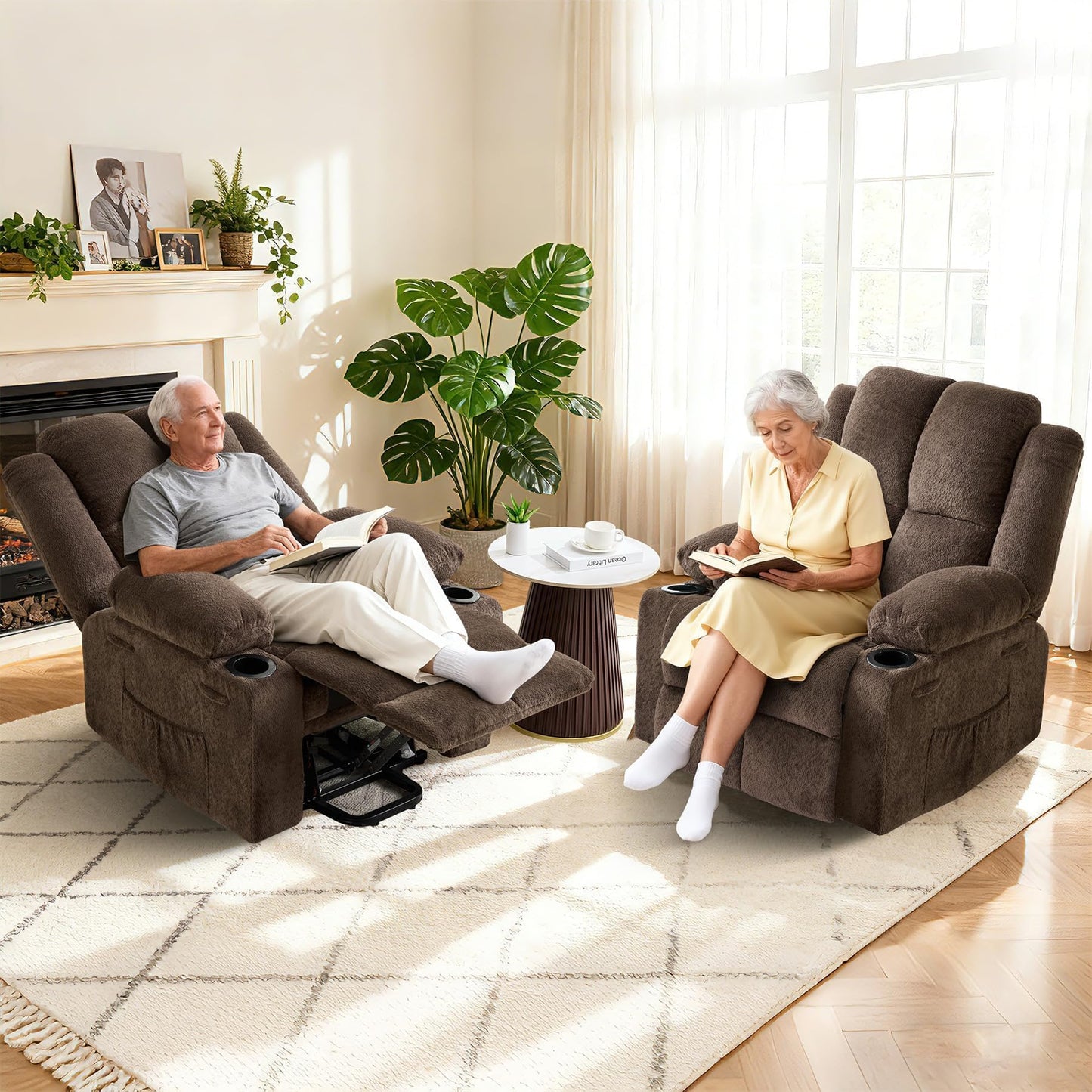 MilleLoom Oversized Power Lift Recliner Chair for Elderly with Vibration Massage and Lumbar Heating,150°Adjustable Lay Flat Lift Chair Electric Recliner Chairs,Stand Assist for Living Room,Brown