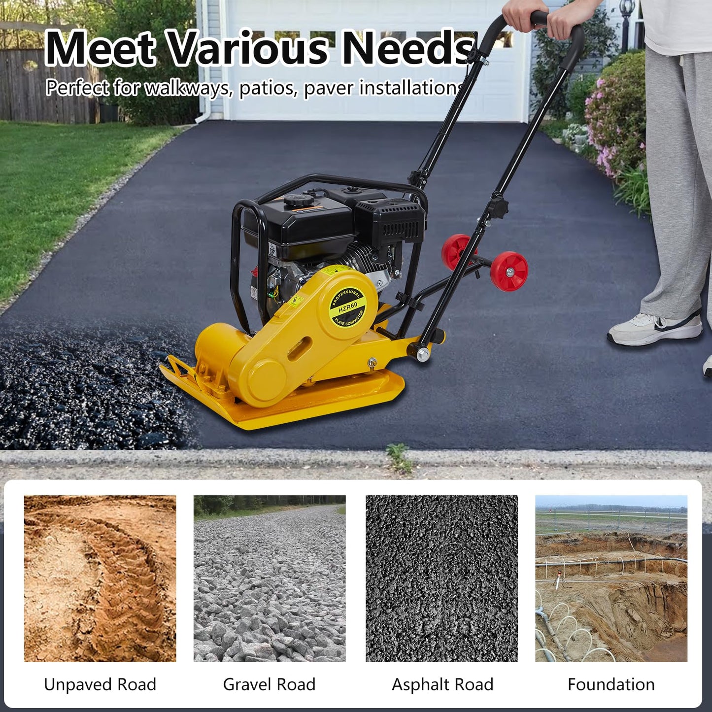 GarveeTech 7HP Plate Compactor, 212CC Gas Engine Jump Jack Compactor, 4200 Lb Compacting Force, 5600 VPM Pavement 22.1x15.9 Inch Plate Compactor for Sidewalks, Asphalt, Pavers, Landscaping