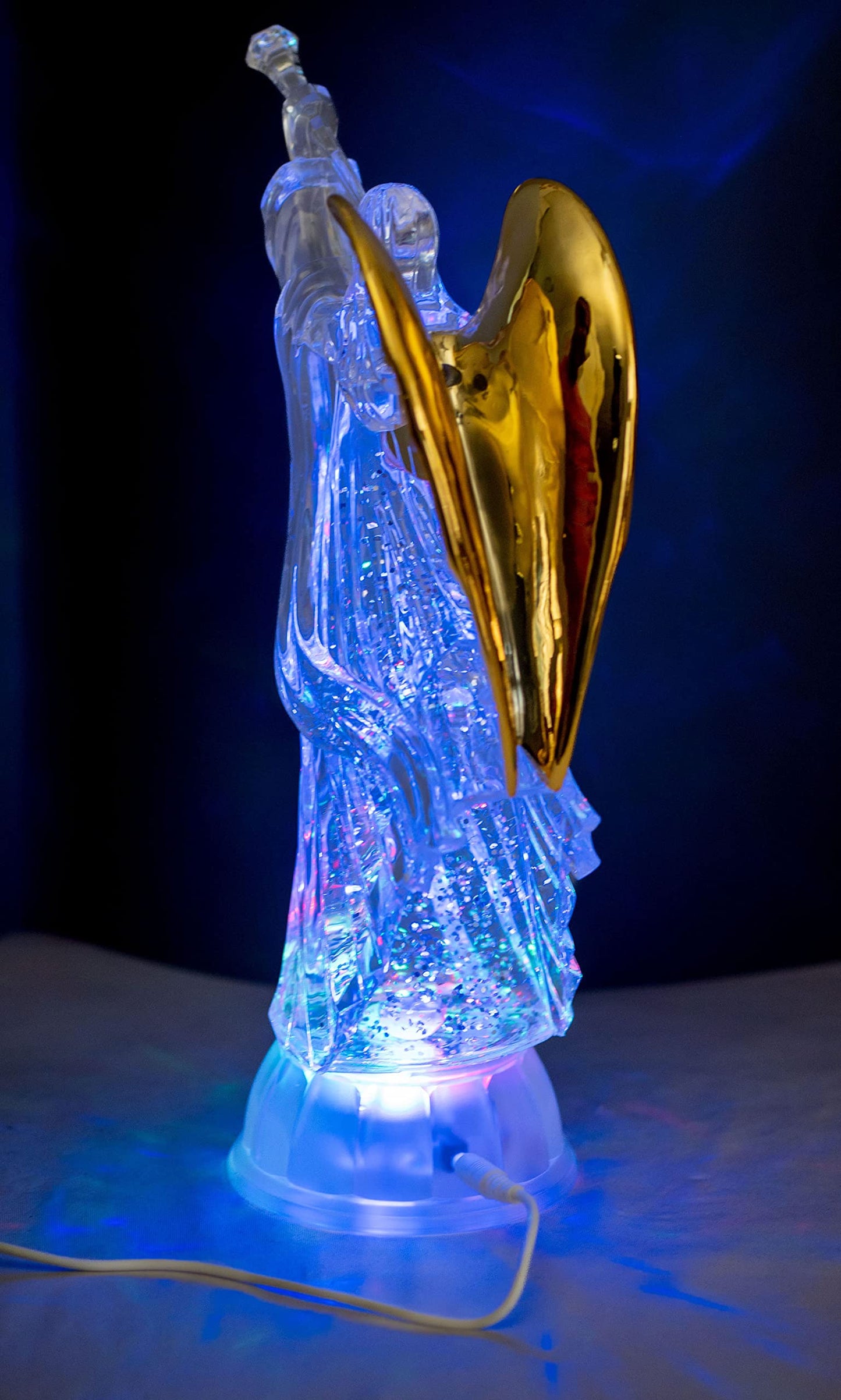 Dalax- Electric-Led Light Up 12'' Angel Trumpet Statue Figurines Home Decorations Gold Angels Wings Statue Christmas Ornaments Snow Globe