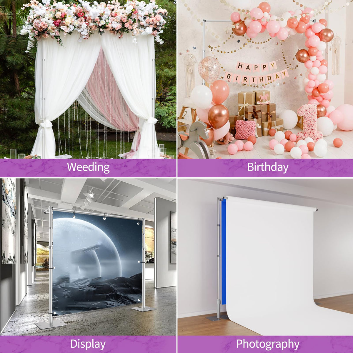 10x10ft Double Crossbar Pipe and Drape Stand Kit, Heavy Duty Backdrop Stand Adjustable, Sturdy Metal Back Drop Decoration Frame with Flat Base for Parties, Flower Wall,Wedding,Trade Shows,Photography