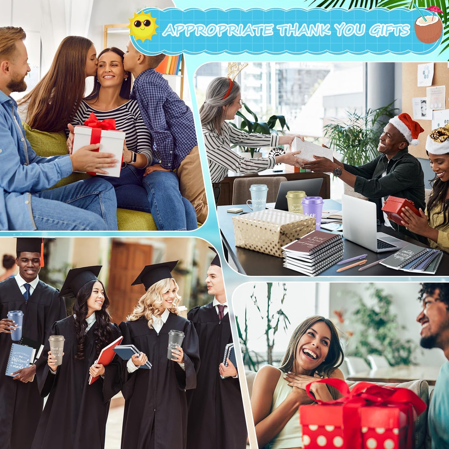 Teenyyou 60 Pcs Employee Appreciation Gift Set, 16oz Tumbler with Lid Notebook Pen Bulk Thank You Gift Holiday Party Favor for Teachers Office Coworker Teacher Staff Team (Dark Color,Classic Style)