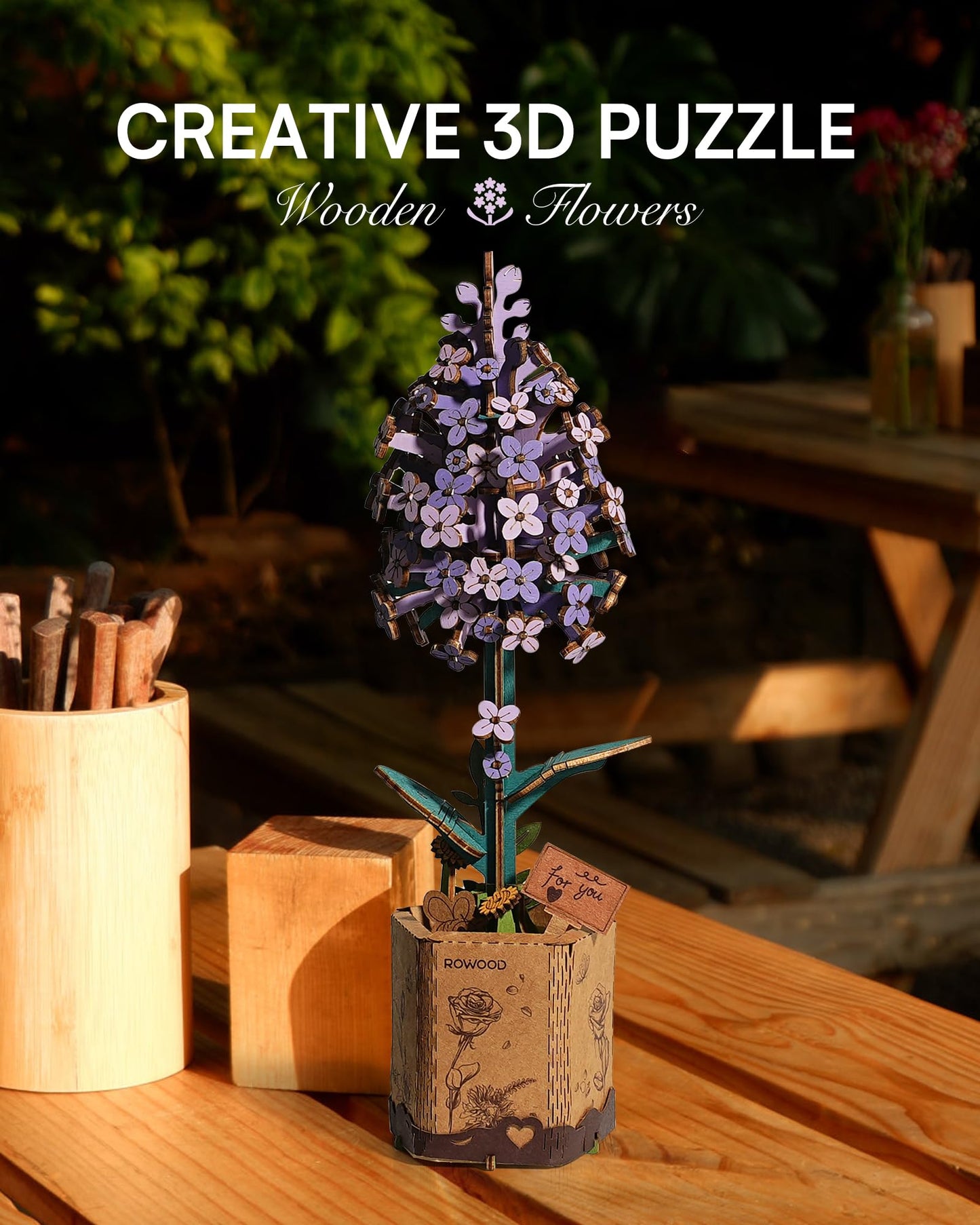 ROWOOD 3D Puzzle DIY Wooden Flower, Artificial Flowers Model Kits to be Assembled, Craft Set for Adults, Best Home Décor and Valentine Toy Gift Kit