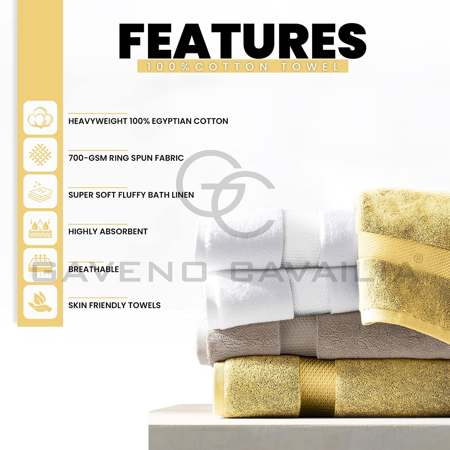 GC GAVENO CAVAILIA Egyptian Cotton Hand Towels Set of 4 - 700 GSM - Ochre - 50x85 cm