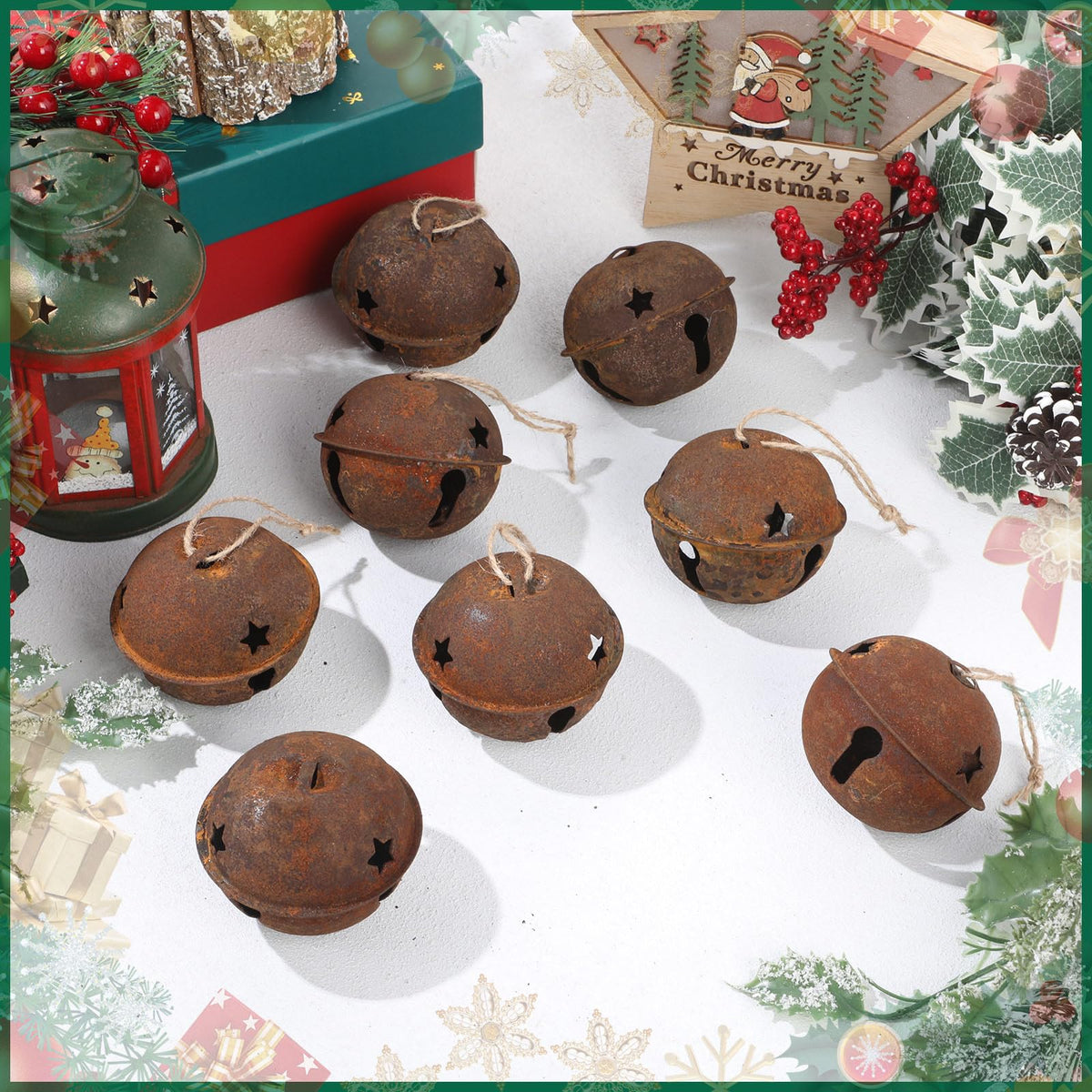 Zhengmy 8 Pcs Jumbo 3.15'' Christmas Star Cutouts Bells for Craft Large Bells Xmas Ornament Christmas Tree Decor (Rust)