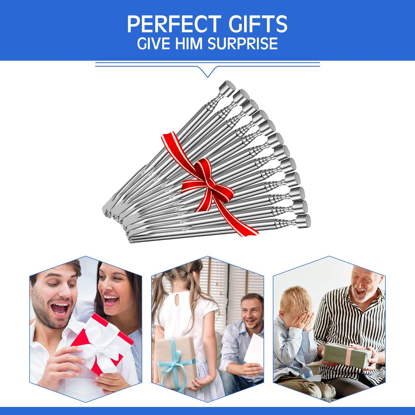 12 Pieces Telescoping Magnet Pickup Tools in 2 Lb Magnetic Stick Gadget with Pocket Clip Magnet Tool to Retrieve Screws Nuts Pins for Men Birthday, Father's Day, Valentine