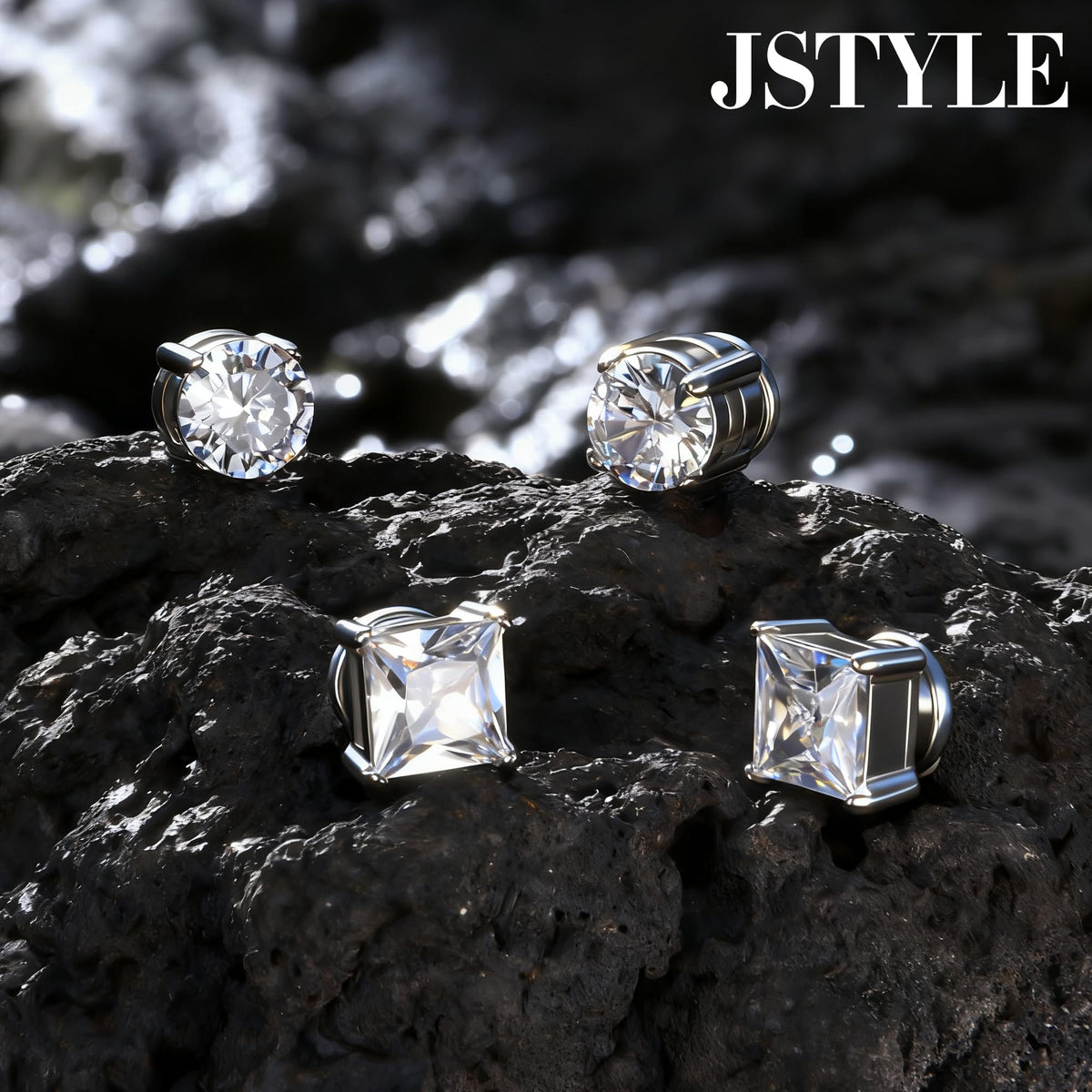 Jstyle 2 Pairs Stainless Steel Magnetic Stud Earrings for Men Women Non-piercing CZ Hypoallergenic 5-8MM
