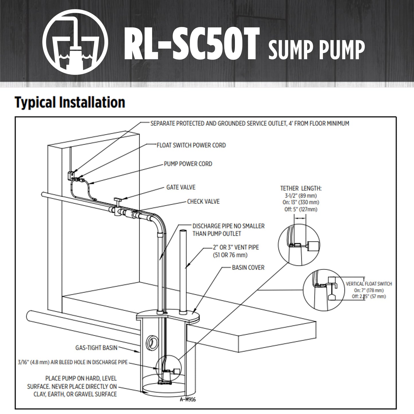Red Lion RL-SC50T 115-Volt, 1/2 HP, 4300 GPH Cast Iron Sump Pump with Tethered Float Switch, 10-Ft. Cord, Red, 14942746