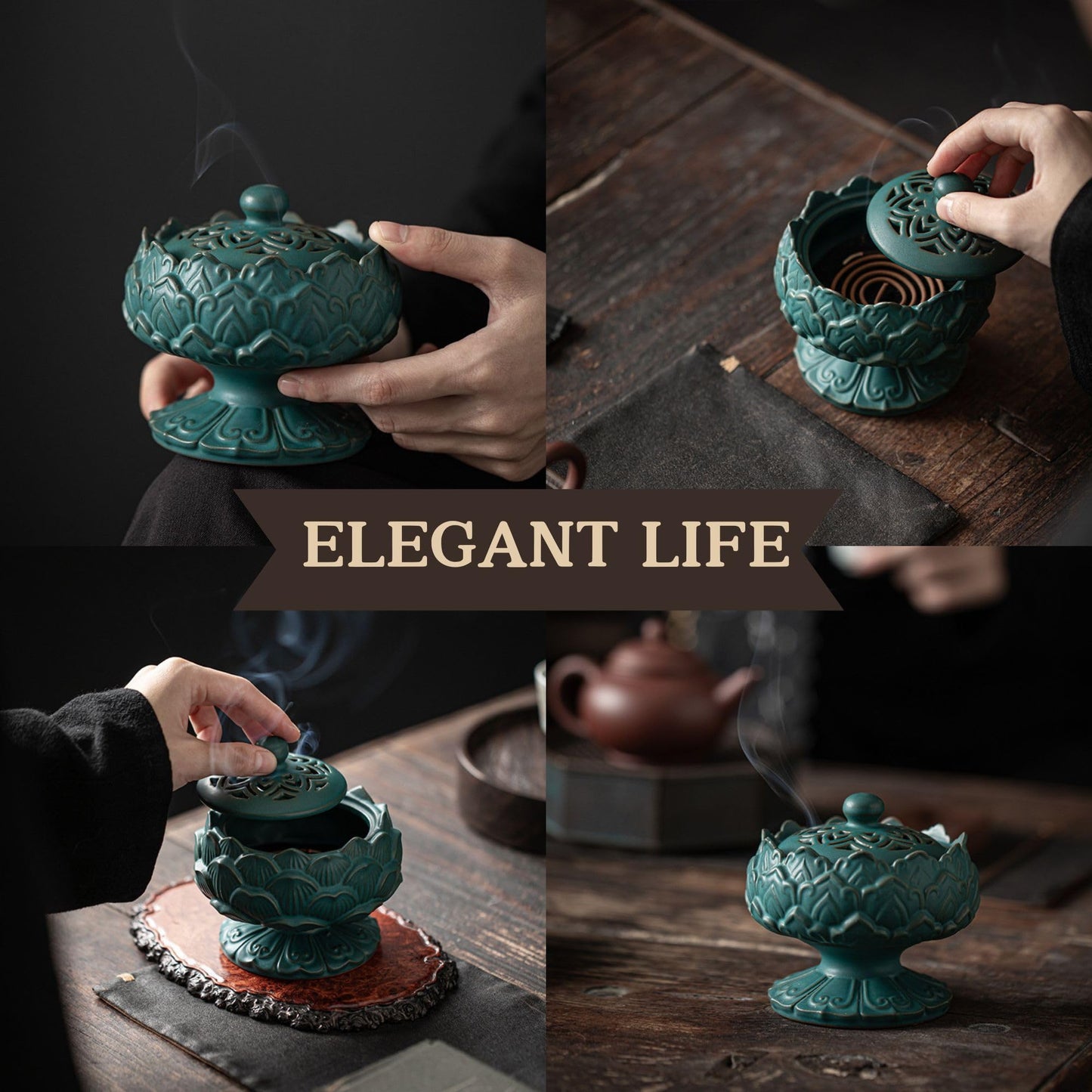 Ceramic Incense Burner for Frankincense, Bakhoor, Charcoal, Stick, Powder, Cone, Coil, and Tower Incense - Accessories for Meditation and Aromatherapy with Tweezers