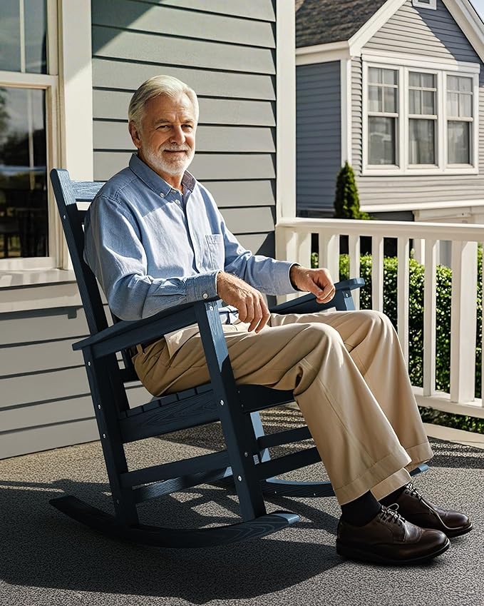 SERWALL HDPE Outdoor Rocking Chair Set of 8, Patio Rocking Chairs for Adults, All Weather Outdoor Rockers for Lawn, Blue