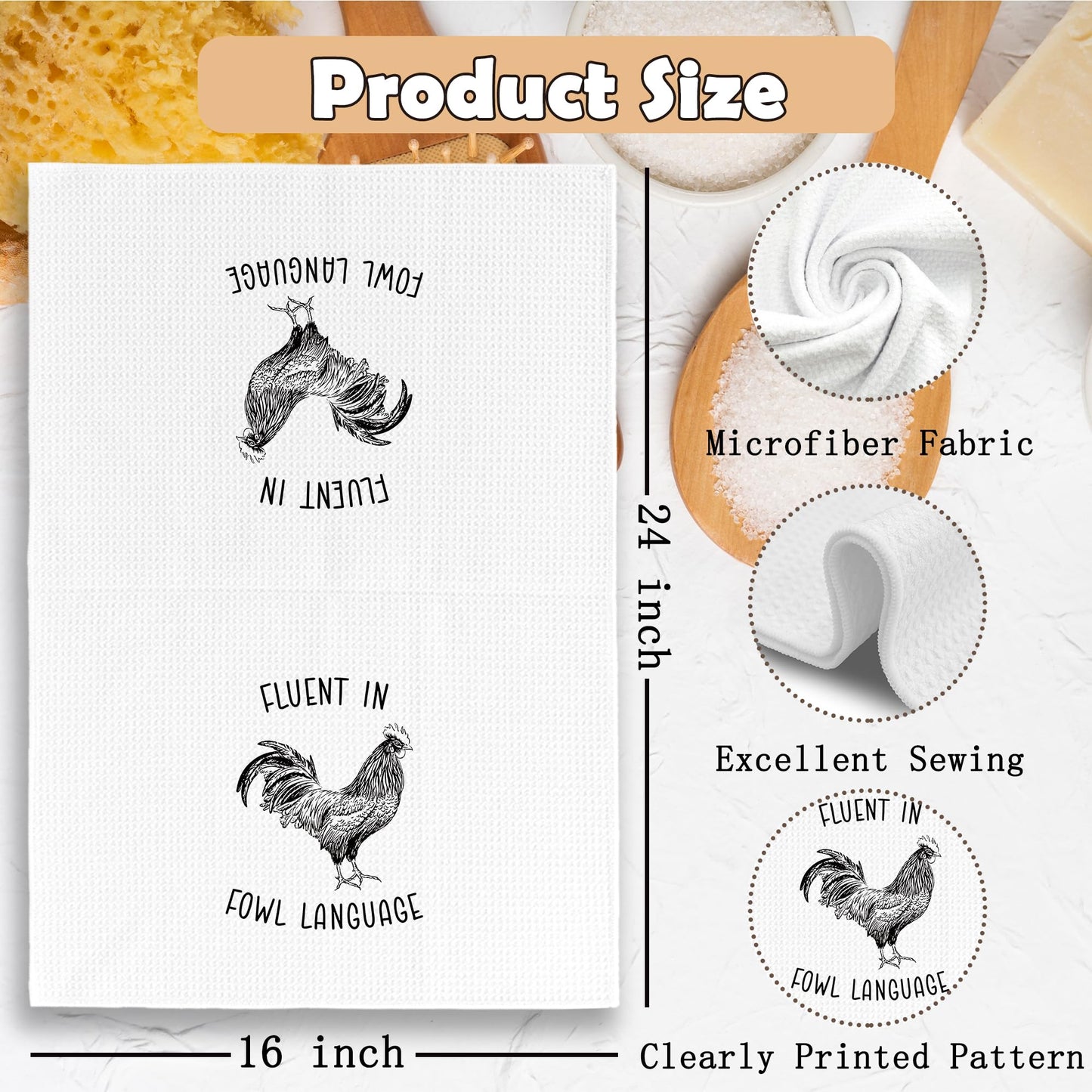 TAEDIN Chicken Kitchen Towels Funny Dish Towel with Sayings 16x24 Inches, Chicken Lovers Gifts Decorative Absorbent Dishcloths Tea Towels for Kitchen Bathroom Decor, Humorous Gifts for Women Men