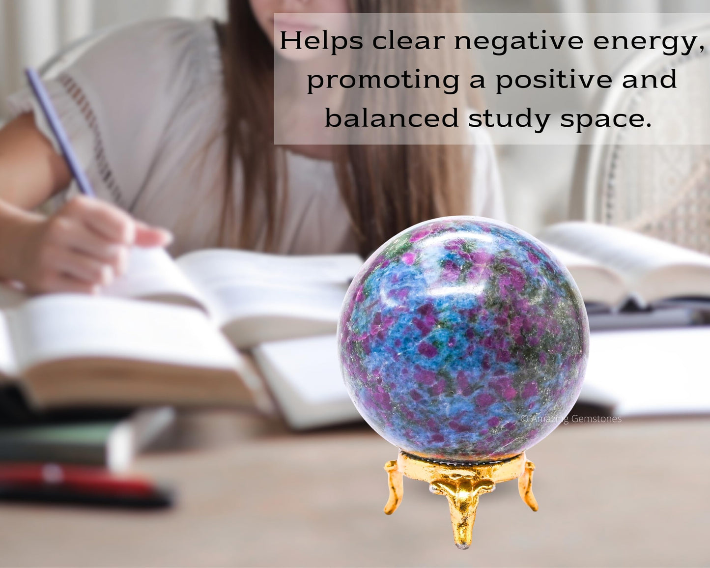 Amazing Gemstone Ruby Kyanite Crystal Ball with Stand - 2.5 Inches Large Crystal Sphere Meditation Balls for Witchcraft and Decorative Balls