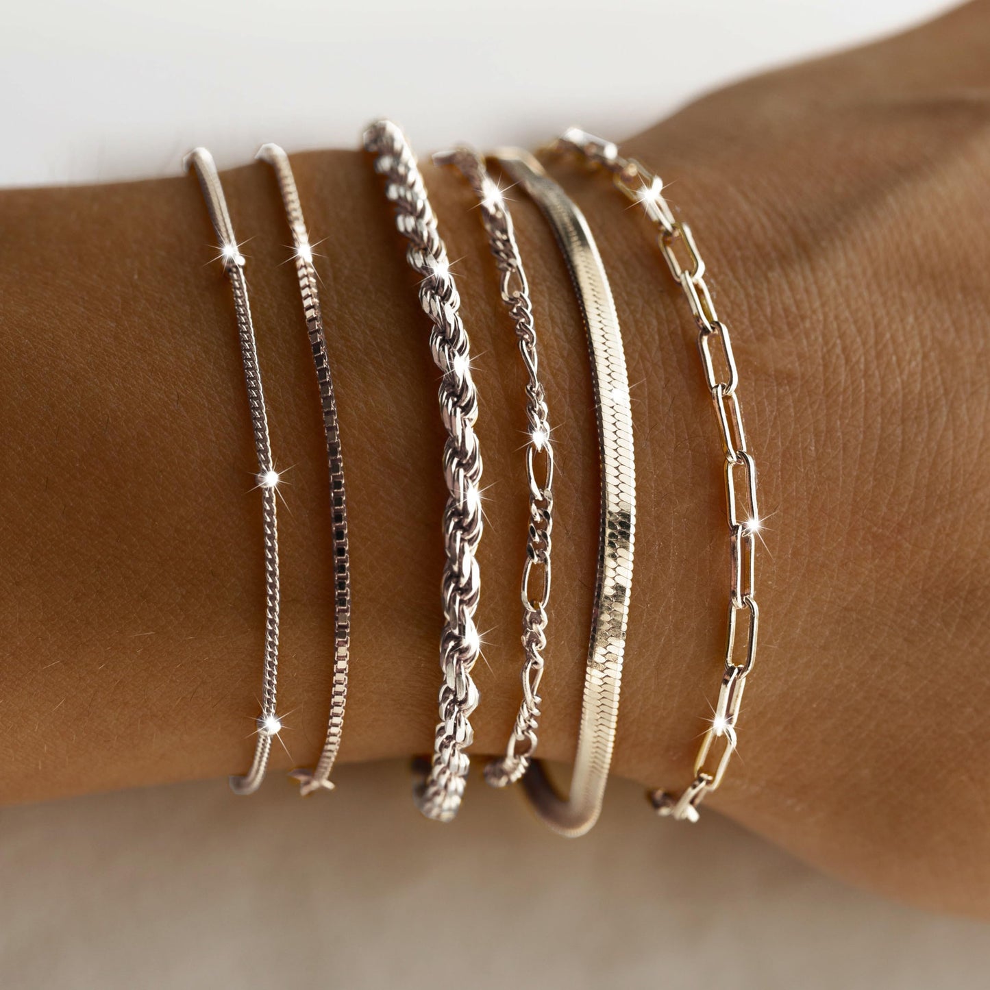 DEARMAY Dainty Silver Bracelets for Women Trendy, 925 Sterling Silver Jewelry Set Paperclip Box Herringbone Figaro Rope Chain Bracelet for Women Fashion Pack Gifts