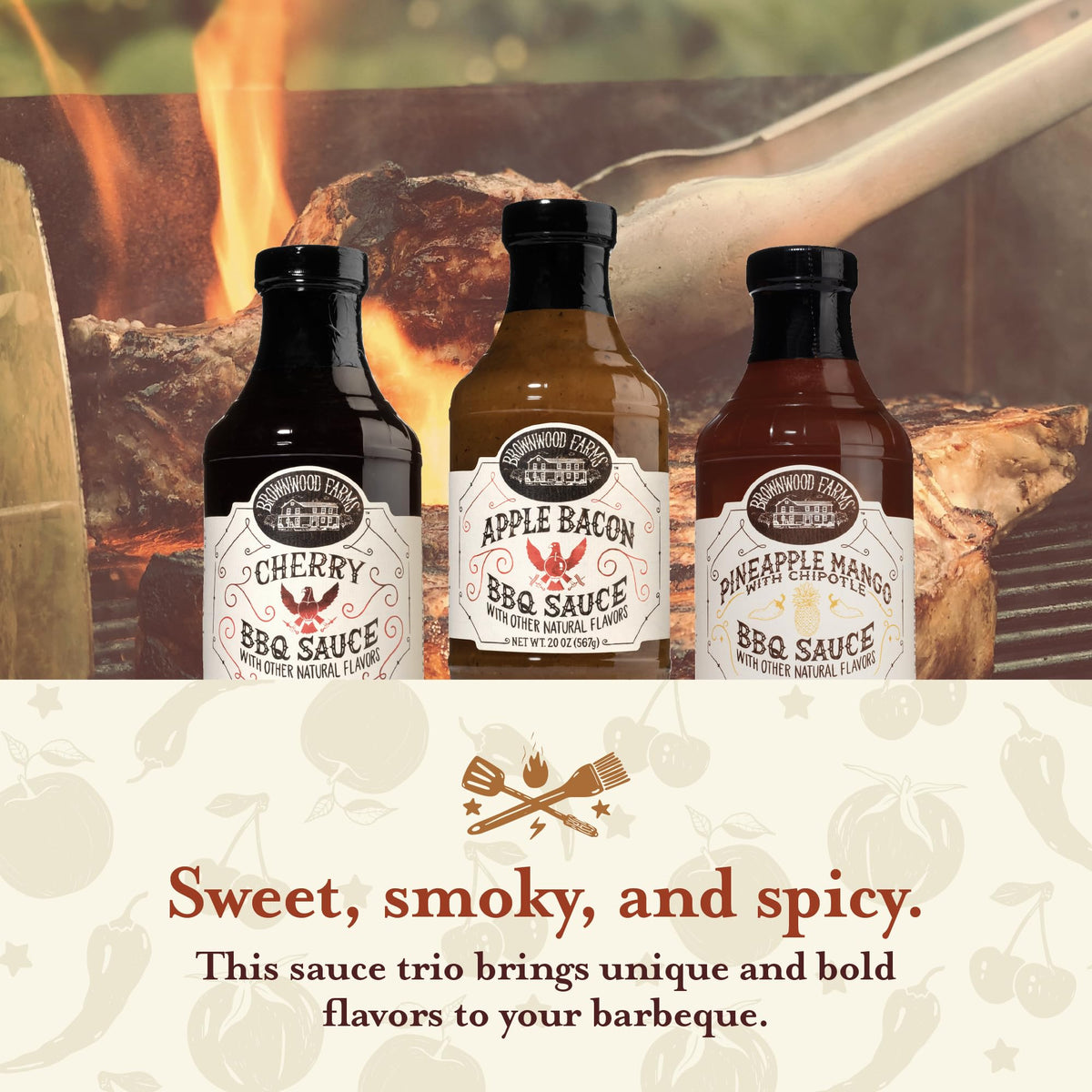 Brownwood Farms BBQ Sauce, Made in Small Batches, Sweet and Tangy, Great on Fries, Meatloaf, Burgers, Glaze, Real Ingredients 20oz (3 Count, Variety)