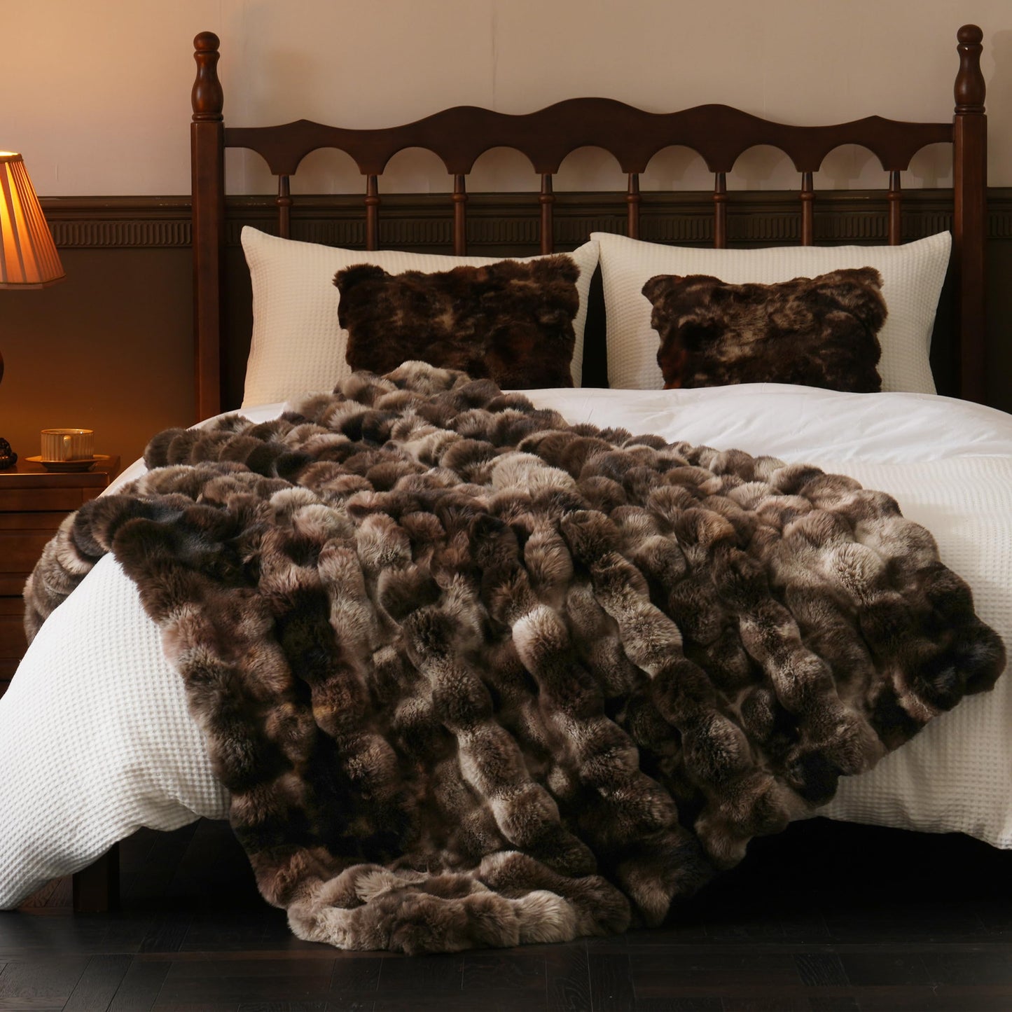 BENVWE Fluffy Faux Fur Throw Blanket for Couch, Soft Plush Thick Cozy Fuzzy Luxury Minky Bubble Blanket for Home Living Room Decor Gift for Women, Tie-dye Coffee, 50" x 60", 1100GSM