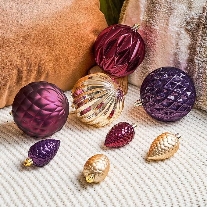 JORNOY Jewel Tone Christmas Tree Ornaments, 4inch/100mm Shatterproof Ornaments for Christmas Tree Set - Large Plastic Decorative Hangings Ball Ornaments for Xmas Tree Decorations, 12ct (Jewel Tone)