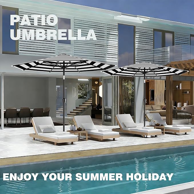AreShark 9 FT Patio Umbrella for Outdoor, Outdoor Table Umbrella with Push Button Tilt and Crank, Outdoor Patio Umbrellas with 8 Sturdy Ribs for Market, Garden, Pool (Black & White Stripe)