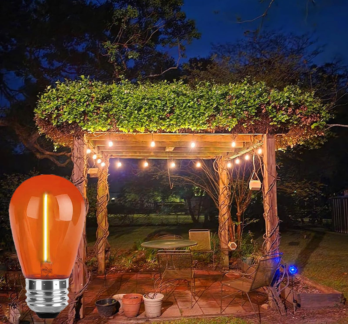 Minsily 15 Pack S14 LED Light Bulb Orange Christmas Replacement Bulbs 1W S14 Led String Light Plastic Shatterproof Edison Bulb E26 Base Decorative Bulb for Outdoor Home Patio Halloween Christmas Decor
