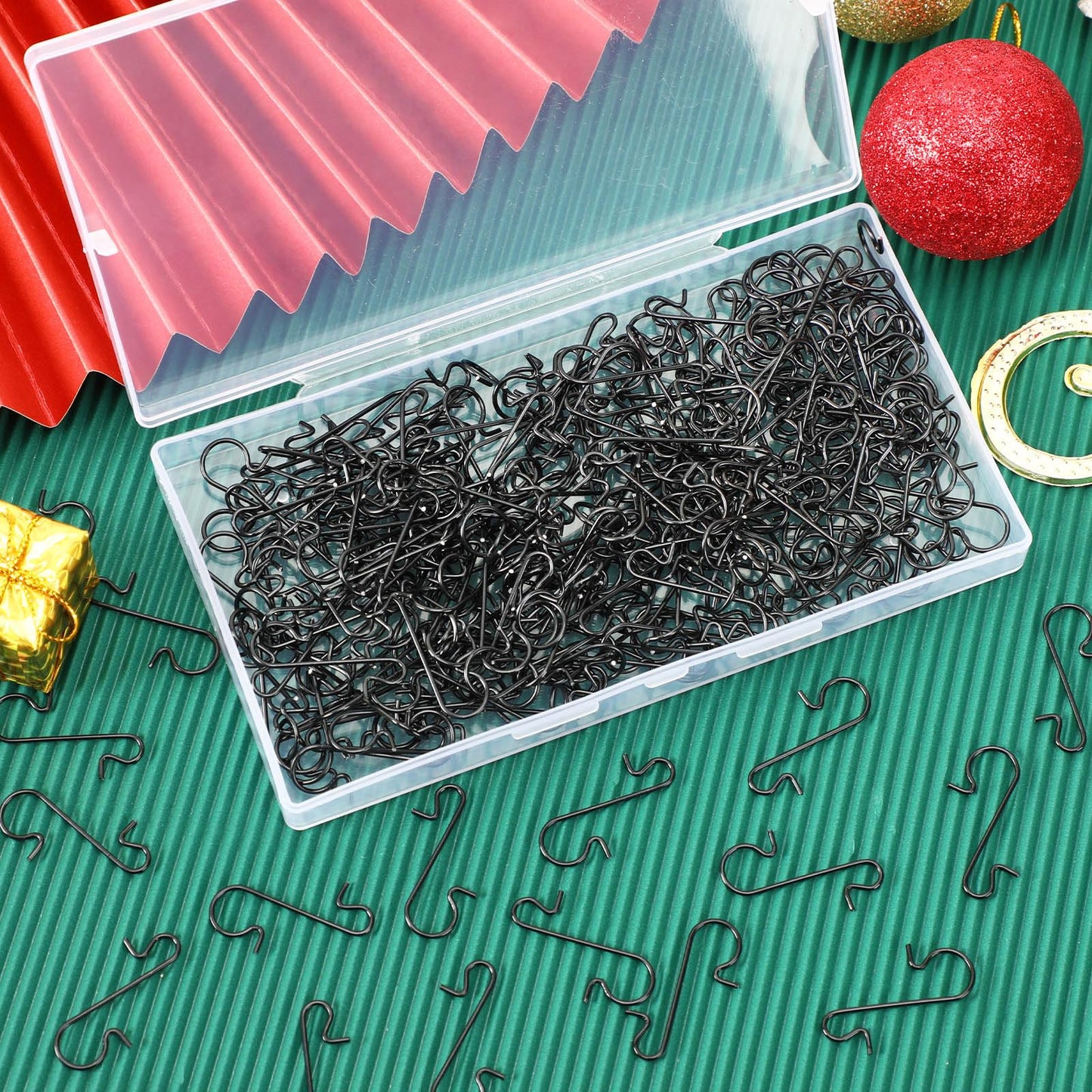 SEPGLITTER 240 PCS Christmas Ornament Hooks Black Metal Wire Hooks S-Shaped Hangers with Storage Box for Hanging Christmas Decoration