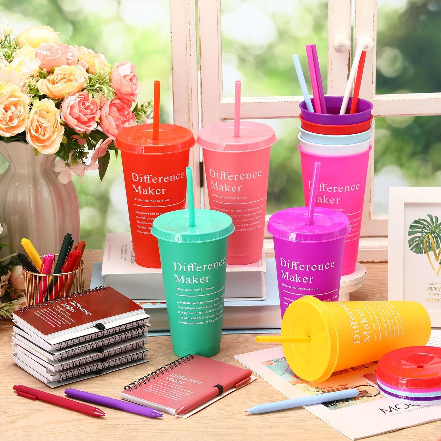 Marspark 20 Sets Difference Maker Gifts for Women Men, Employee Appreciation Gifts Bulk Inspirational Thank You Cup Motivational Notebooks with Pen for Team Teacher Coworker Office (Colorful)