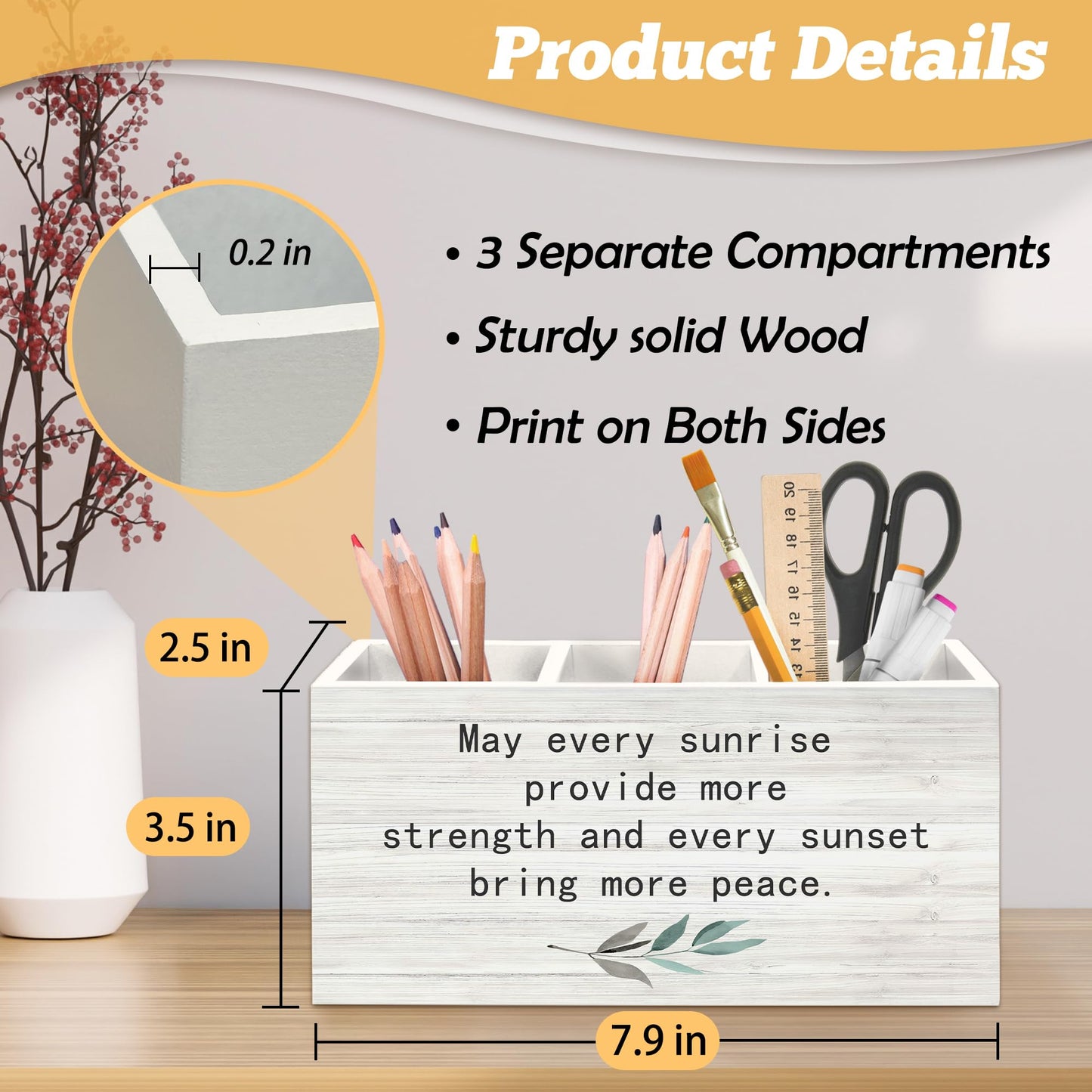 Yjeslw Inspirational Pen Holder Organizer for Desk Accessories, Motivational Quotes Wooden Box Sign Desk Decorations for Home Bedroom Office Decor, Positive Affirmation Gifts