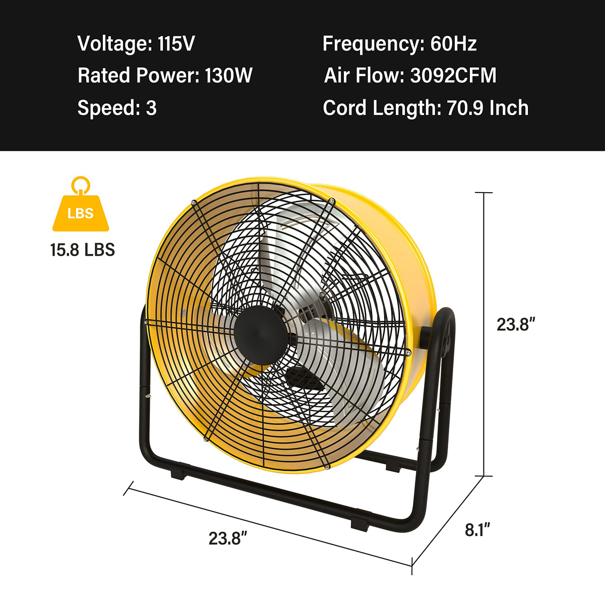 Simple Deluxe 42-Inch Heavy-Duty Industrial Drum Fan, Dual-Speed High-Velocity Metal Floor Fan with 360° Tilt, Ideal for Warehouses, Workshops, Factories, Garages, and Basements