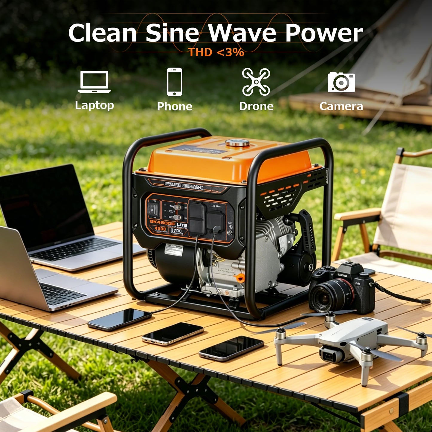 Genkins 4500 Watt Open Frame Inverter Generator 30 Amp Pure Sine Wave Noise Reduced 50% 56lbs EPA complied Gas Powered