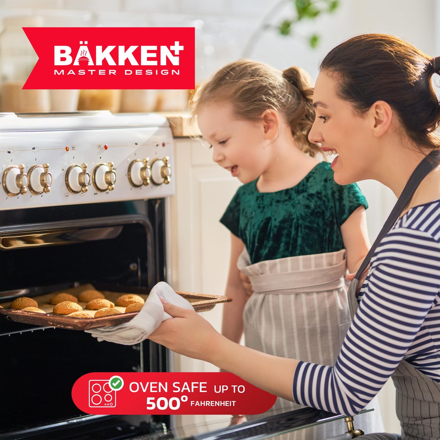 Bakken Master 20 Piece Cookware Set - Pots and Pans with Handle Grips and Tempered Glass Lids, With 6-piece Bakeware Set, Nonstick Granite Coating, Ceramic Max Temperature (Up To 500°F), Brown Marble
