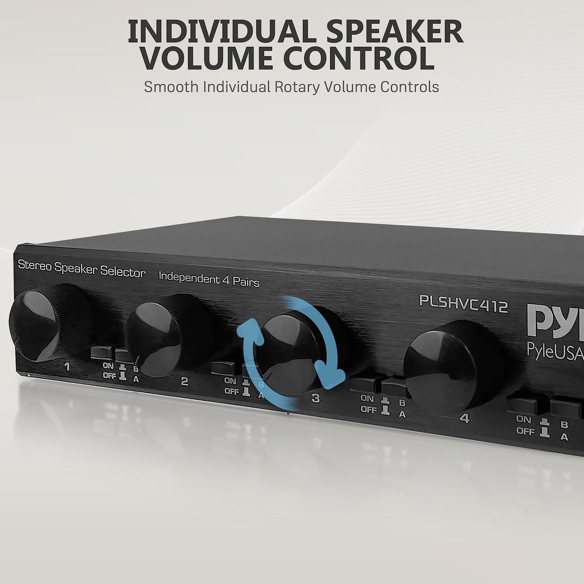 Pyle 4 Channel High Power Stereo Speaker Selector with Volume Control - Rugged and Durable Housing Construction, Cabinet Heat Sink, Plug and Play Easy Install - PLSHVC412