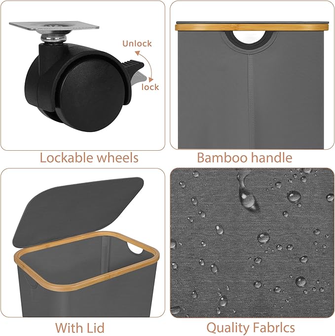 Laundry Basket with Wheels, 100L Hampers