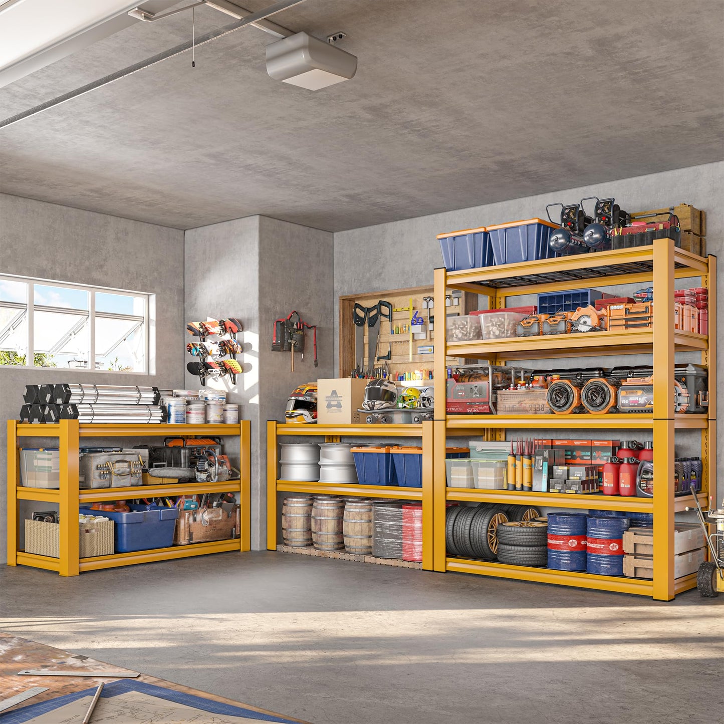REIBII Orange Garage Shelving, 3010 LBS Heavy Duty Storage Shelves, Adjustable 5 Tier Metal Shelf for Home, Kitchen, Basement, Commercial, Warehouse, Office (72" H x 35.5" W x 16" D)