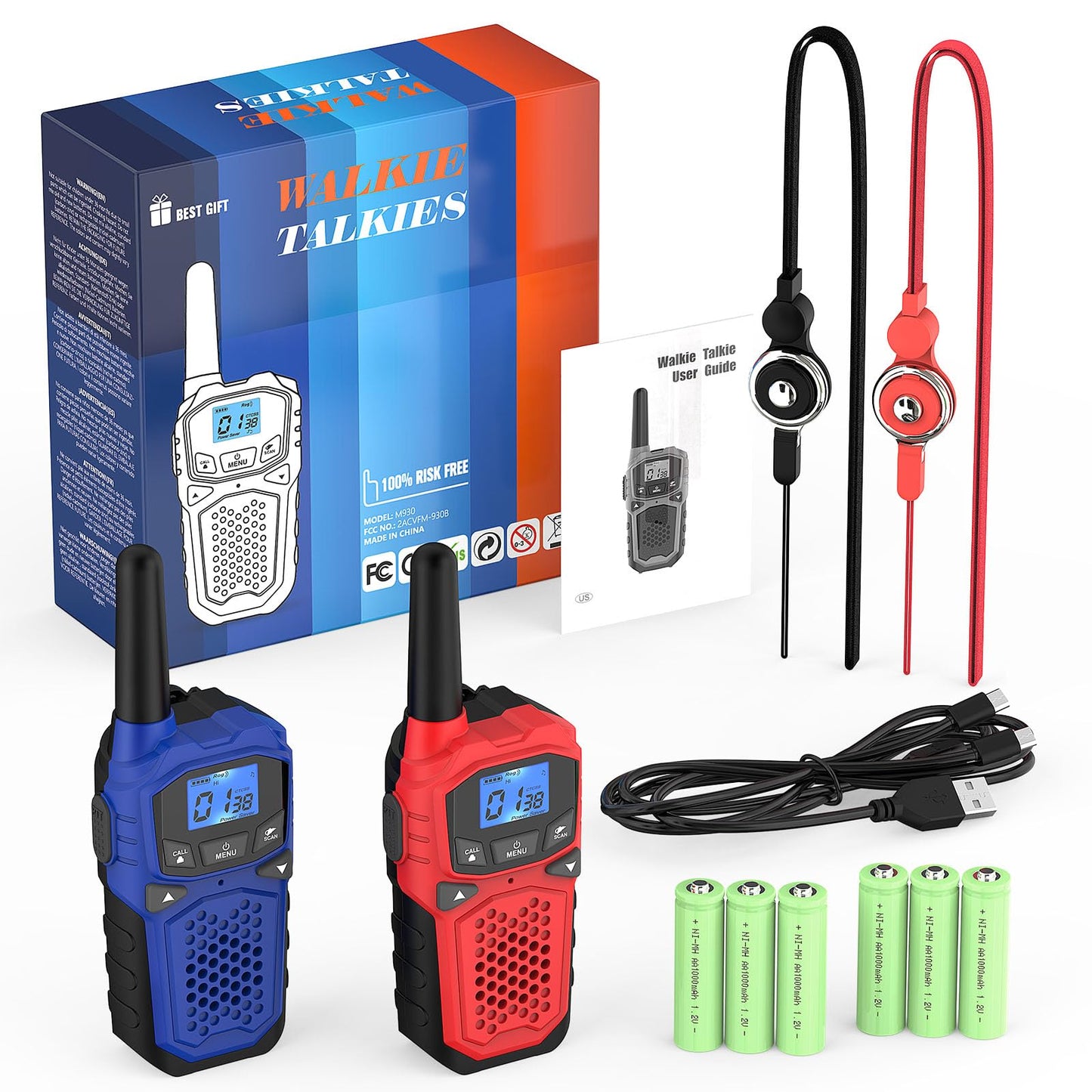 Walkie Talkies for Adults- WokTok Long Range Two Way Radio for Camping Hiking Hand Held Hiking Accessories Camping Gear Xmas Birthday Gift for Kids,SOS Siren,NOAA Weather Alert,2 Radios