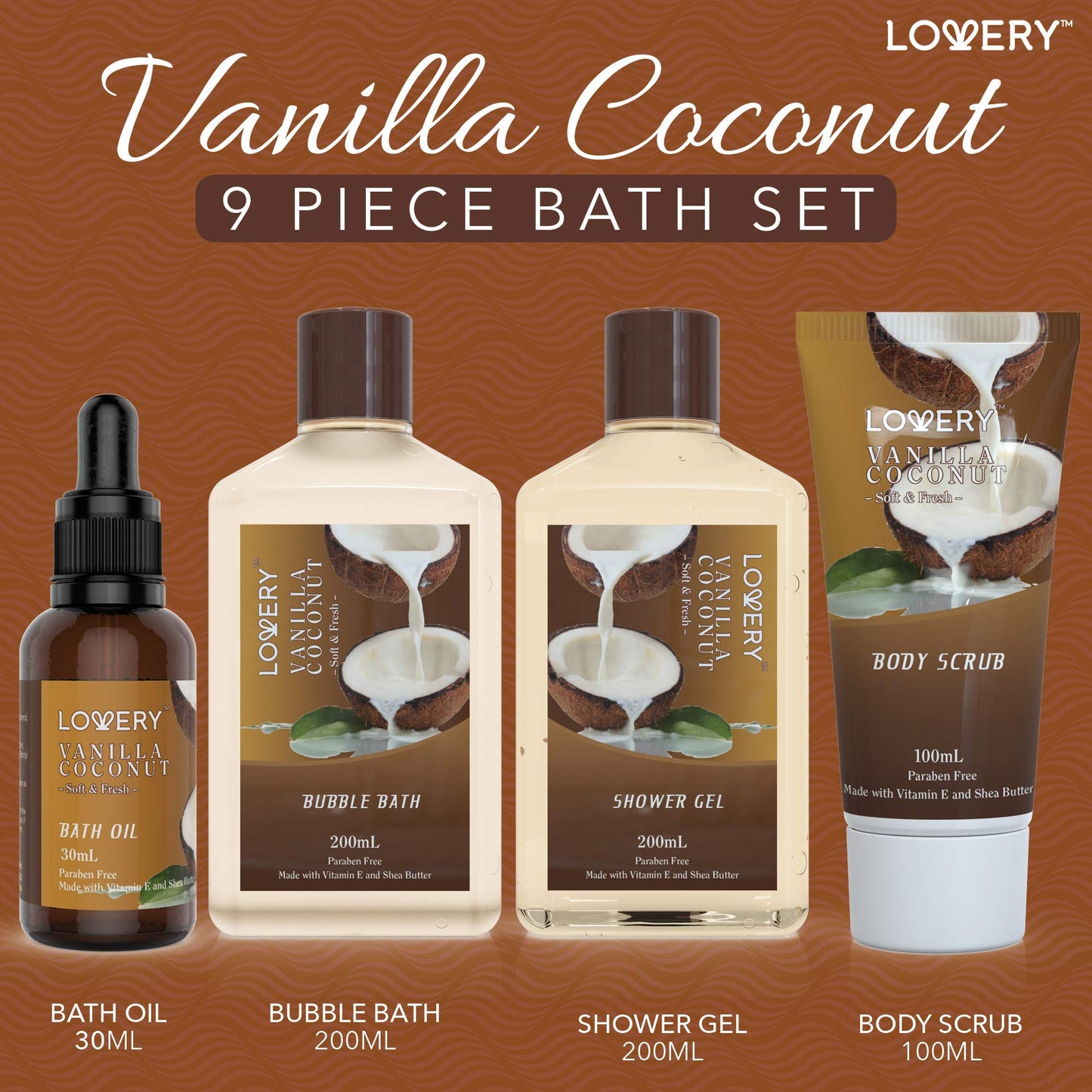 Gifts For Women Gift Basket for Womenβ 9 Piece Christmas Gifts Set of Vanilla Coconut Home Spa Set, Luxurious Holiday Bath and Body Sets Includes Fragrant Lotions, Extra Large Bath Bombs, Coconut Oil