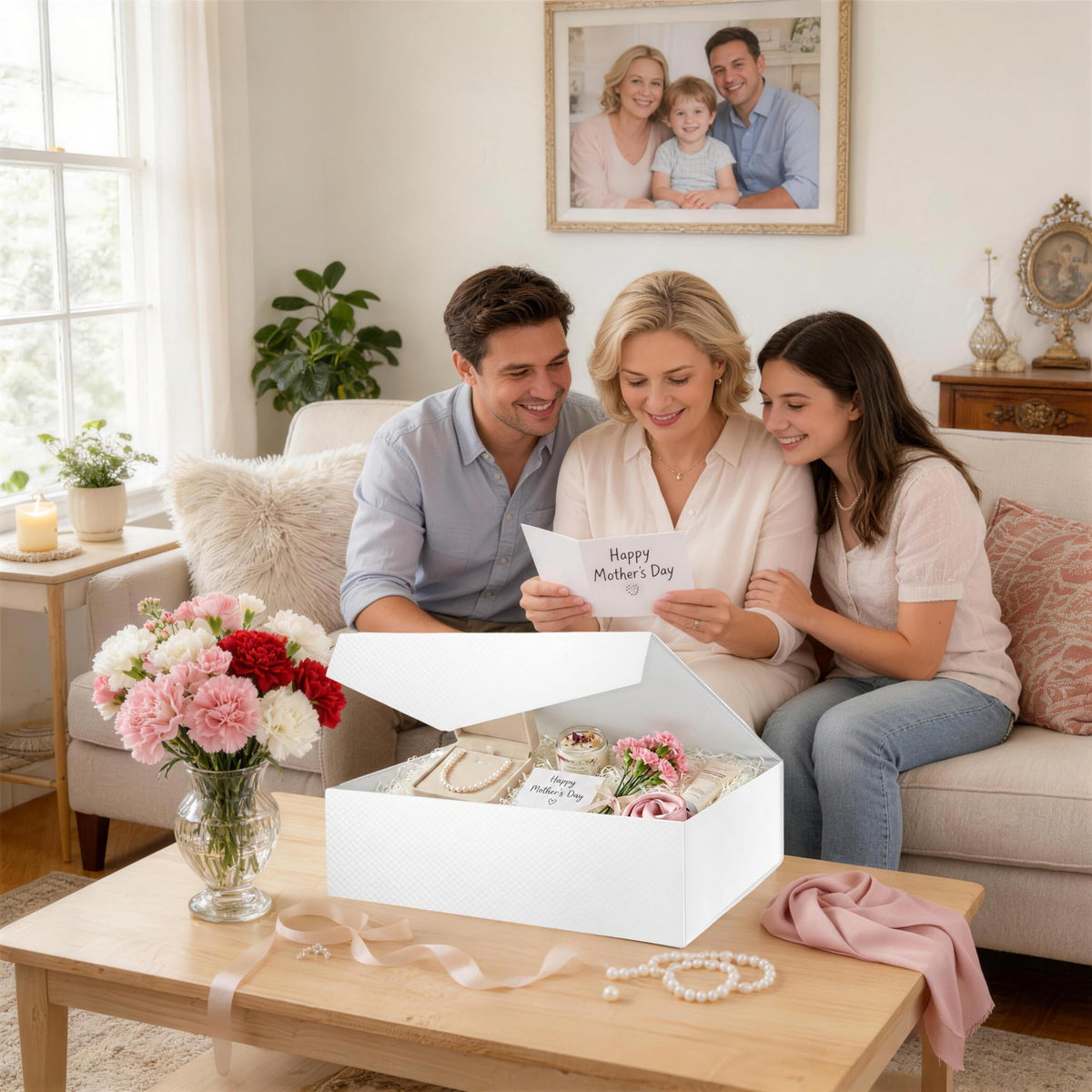 MALICPLUS Extra Large Gift Box with Lids for Mothers Day 17x14.5x5.5 Inches, White Bridesmaids Proposal Box with Magnetic Closure for All Occasion (Lattice Texture)