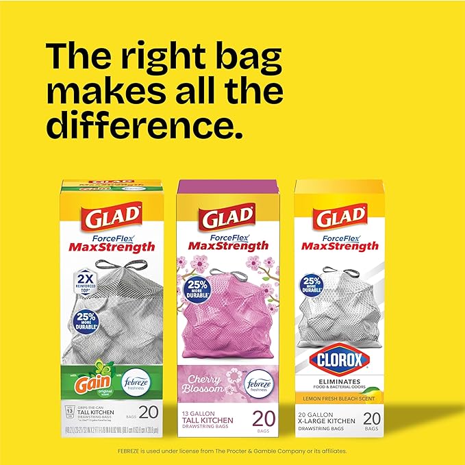 Glad Tall Kitchen Trash Bags 13 Gallon, MaxStrength Cherry Blossom Garbage Bags