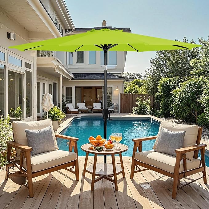 MEWAY 10ft Patio Umbrella Outdoor Table Umbrellas with Push Button Tilt and Crank, Market Umbrella 8 Sturdy Ribs for Deck, Garden, Pool and Backyard, Apple Green