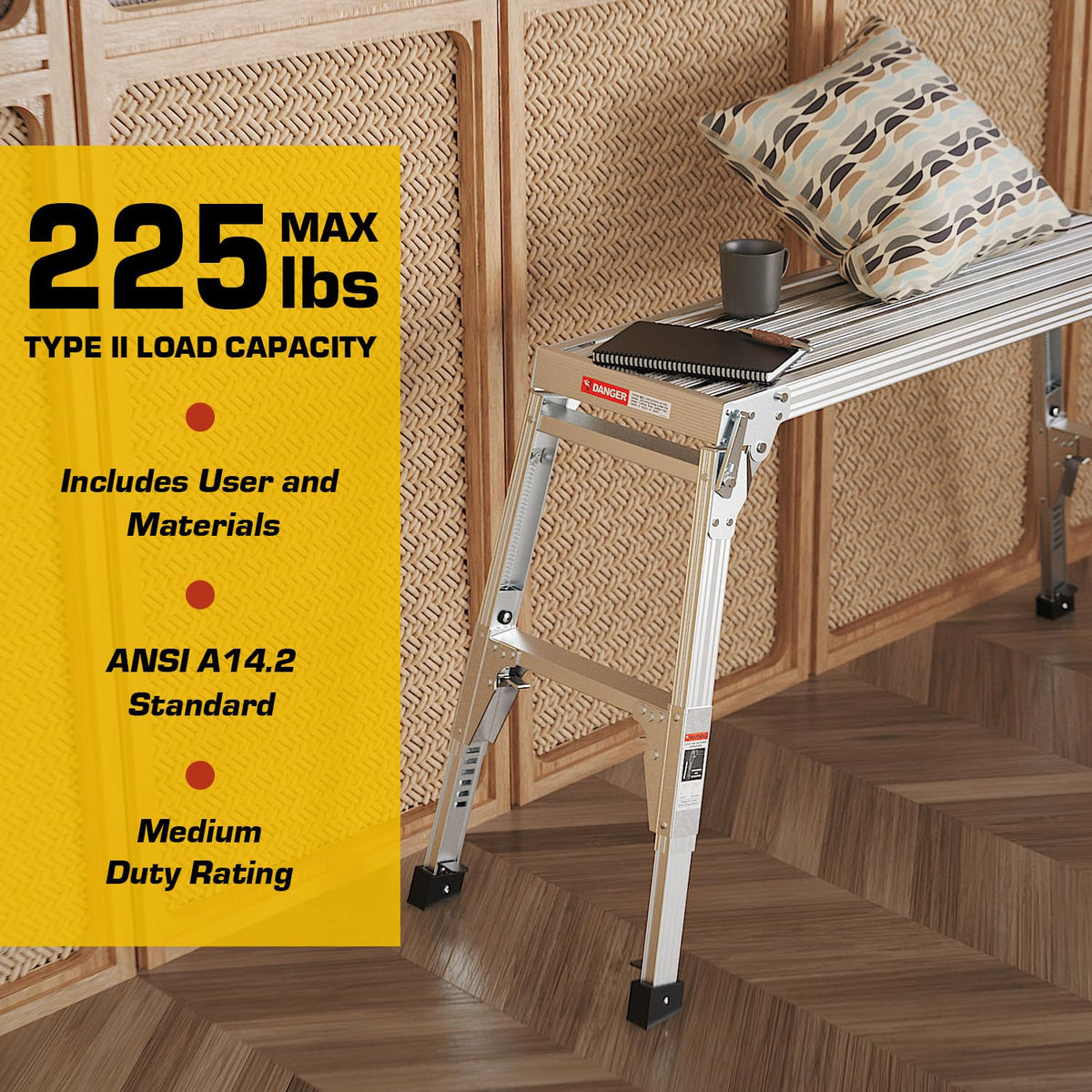 Aluminum Work Platform Height Adjustable Folding Portable Work Bench, Step Ladder Car Wash Step Stool, Telescopic Feet 22" -27.5" Height for Painting, Washing, Suitable for Home, Garage
