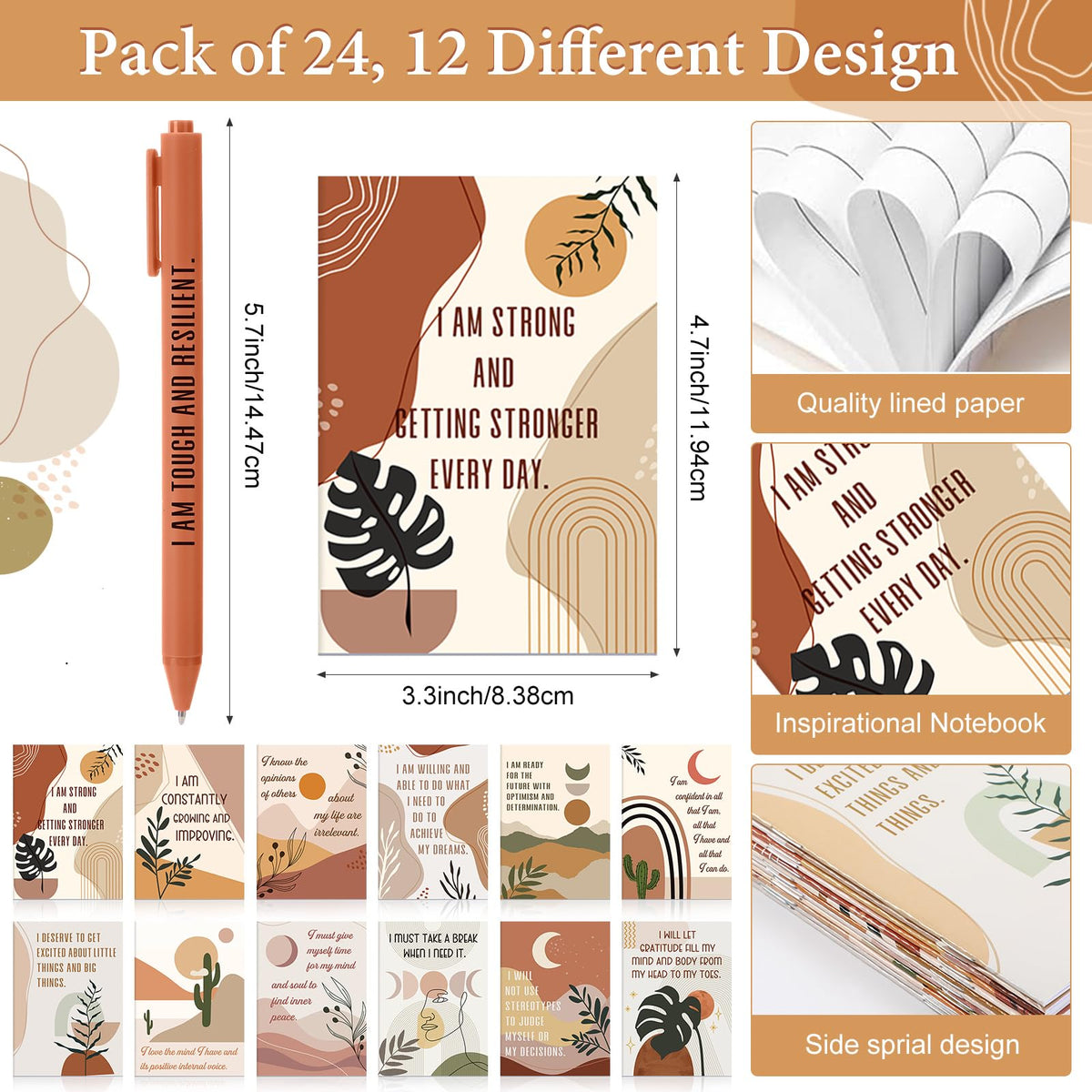 Mooliwe 72 Pcs/24 Set Positive Affirmation Gift Set for Women Gratitude Notebooks with Ballpoint Pens Mini Mirrors Small Bags Motivational Encouragement Notepad for Women Coworkers Adult Party Favor