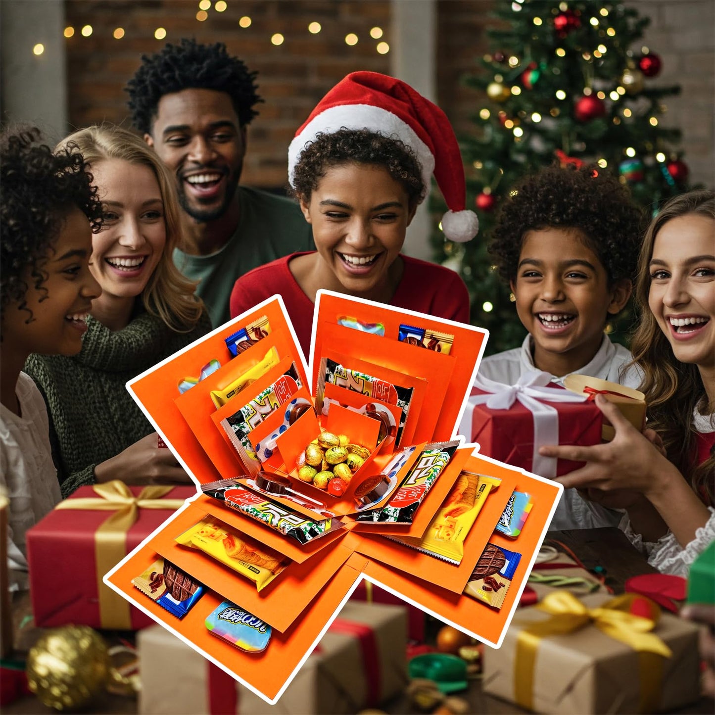 Hryan 5 Layer Gift Box, Multi Layered Explosion Photo DIY Box, Creative Surprise Picture Gift for Important Days and Holidays. (ORANGE)