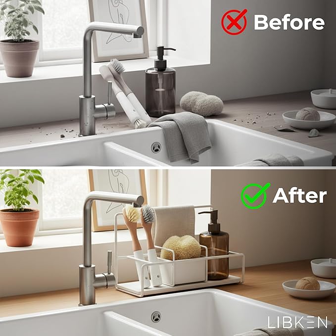 Kitchen Sponge Holder with Drying Stone – Warm Grey Powder Coated Metal Sink