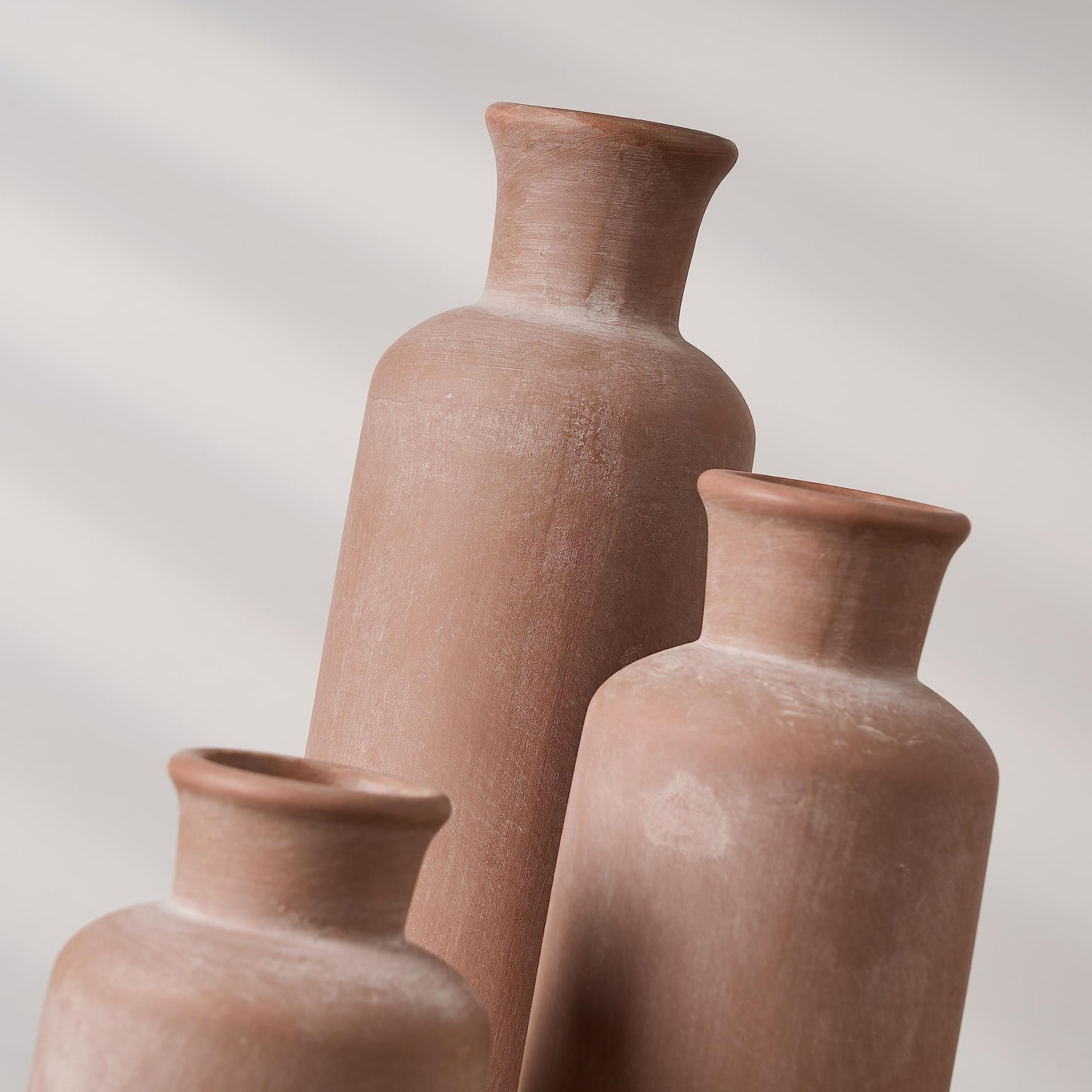 LUKA Ceramic Rustic Farmhouse Vase,Terracotta Vases for Decor,Vase Set of 3,Vases for Your Bedroom,Office,Living Room,Fireplace,Bookshelf Decor,Housewarming 10+7.5+5 Inch
