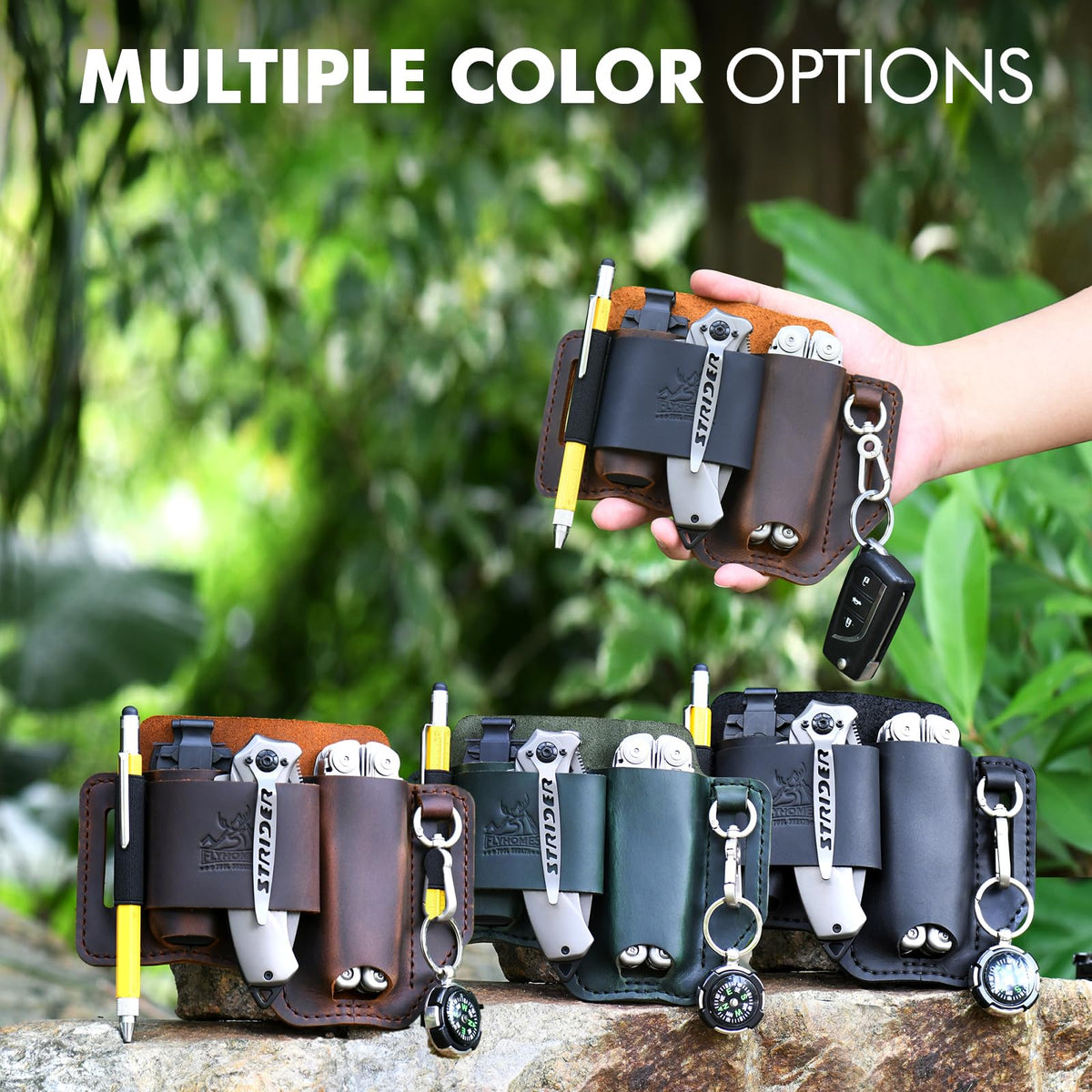 FLYHOMES Genuine Leather Multitool Sheath | Handmade Stitched Belt Organizer for Leatherman Surge | Holds Bit Kit & Extender | Flashlight Holster, Pen & EDC Tools Pouch | Dark Brown