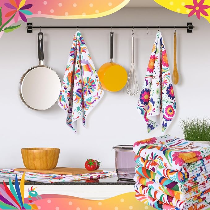 Breling Set of 6 Mexican Kitchen Towels Dia De Los Muertos Decorations Mexican