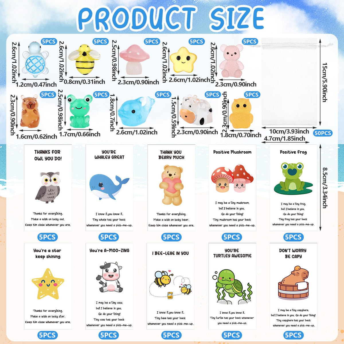50 Set Employee Appreciation Gifts Bulk for Coworkers Mini Luminous Resin Animals Thank You Staff Gift Inspirational Affirmation Greeting Cards Motivational Gifts for Employees Teacher Nurse Team