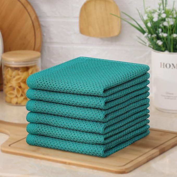 Kitinjoy 100% Cotton Kitchen Dish Cloths, 12 Pack Waffle Weave Ultra Soft