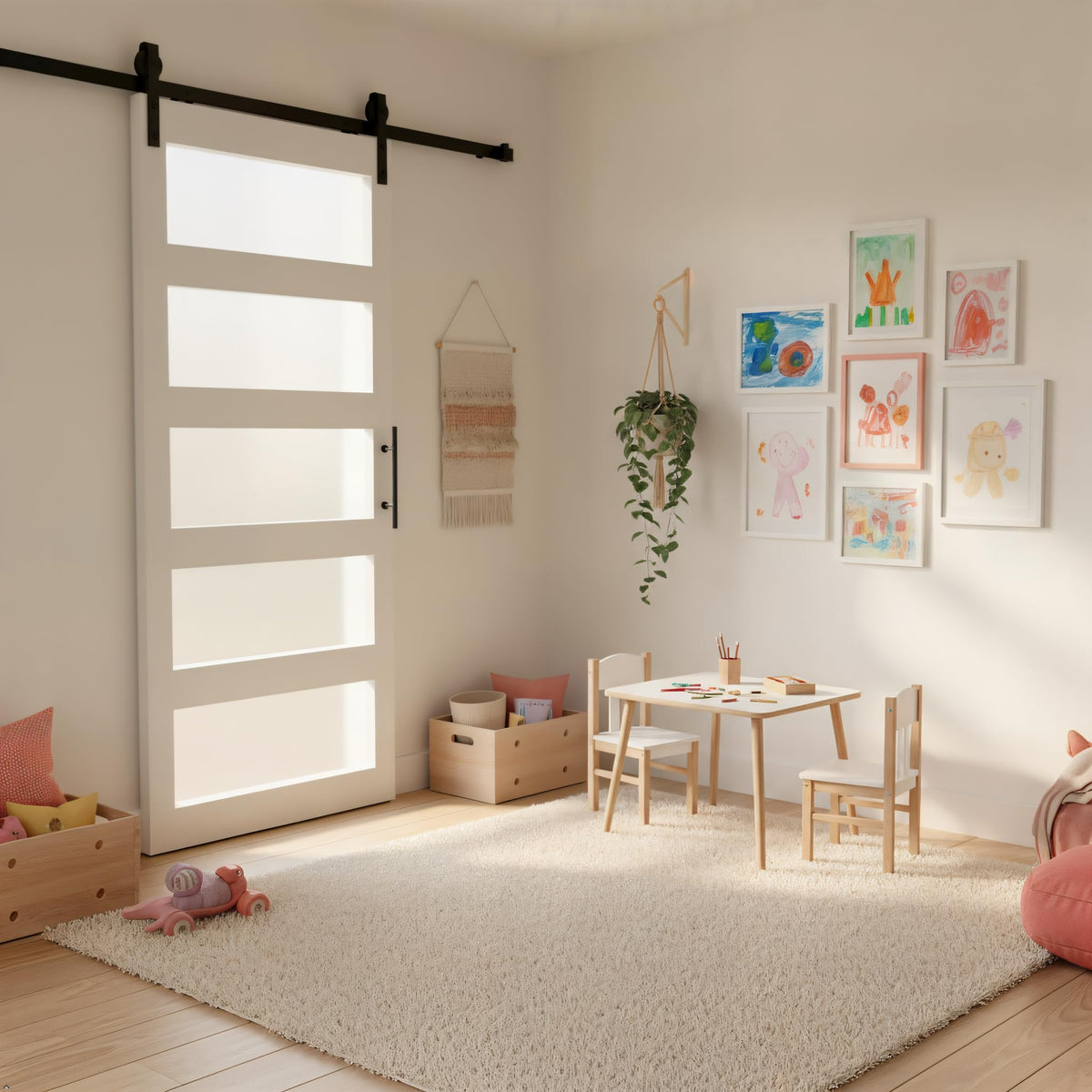 Sliding Barn Door, 36" x 84" 5-Lite Frosted Glass Door with 6FT Hardware Kit Included & Handle,Solid Wood Covered with Waterproof PVC Surface,Easy Install for Bathroom Kitchen