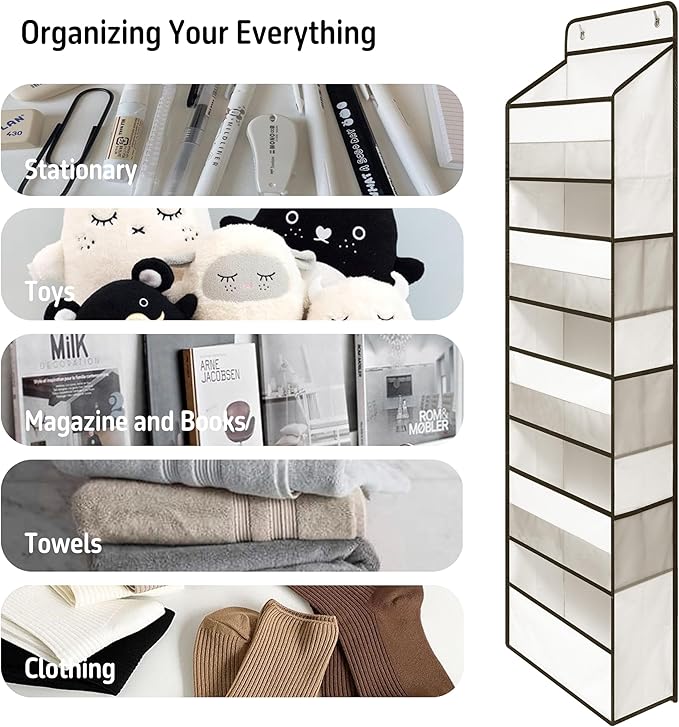 Over Door Organizer with 5 Large Pockets, Heavy Duty Hanging Organizer Storage