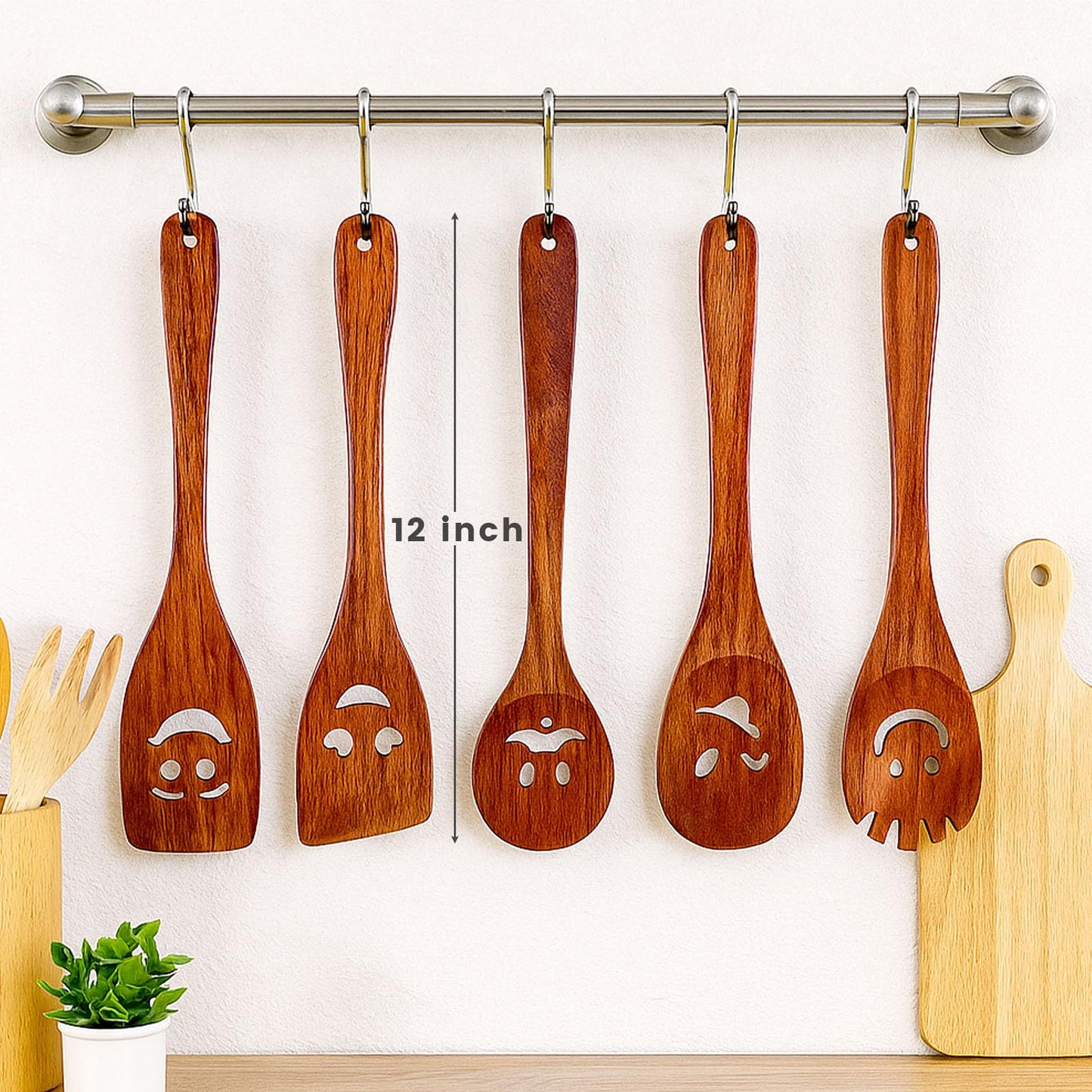 HANSGO 5PCS Wooden Cooking Spoons, Funny Wooden Utensil Set Wood Spatulas with Smile Faces Cute Kitchen Accessories, Best Cooking Gifts for Housewarming Wedding Holidays