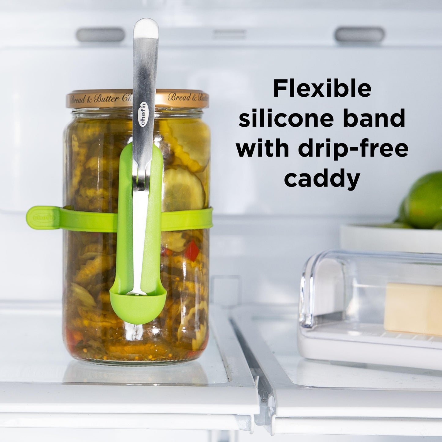 Chef’n FridgeFork Pro Squeeze n’ Hold Condiment Fork – 2-in-1 Fork and Tongs with Integrated Storage Caddy – Mess-Free Tool for Pickles, Olives, and More – Ideal for Charcuterie and Snacking
