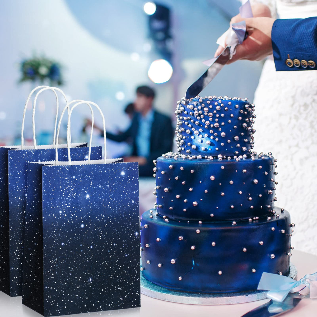Marspark 16 Pieces Galaxy Party Bags Space Party Favor Bags Starry Night Gift Goodie Bag Galaxy Treat Candy Bag for Space Stars Themed Birthday Decorations Supplies